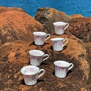 Vintage Coffee Cups Set of 6 Bone China Floral